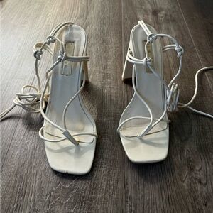 Billini White Lace-Up Square-Toe Block Heels